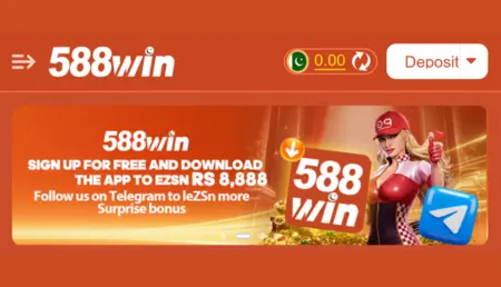 588Win app homepage banner with bonus offer and deposit option