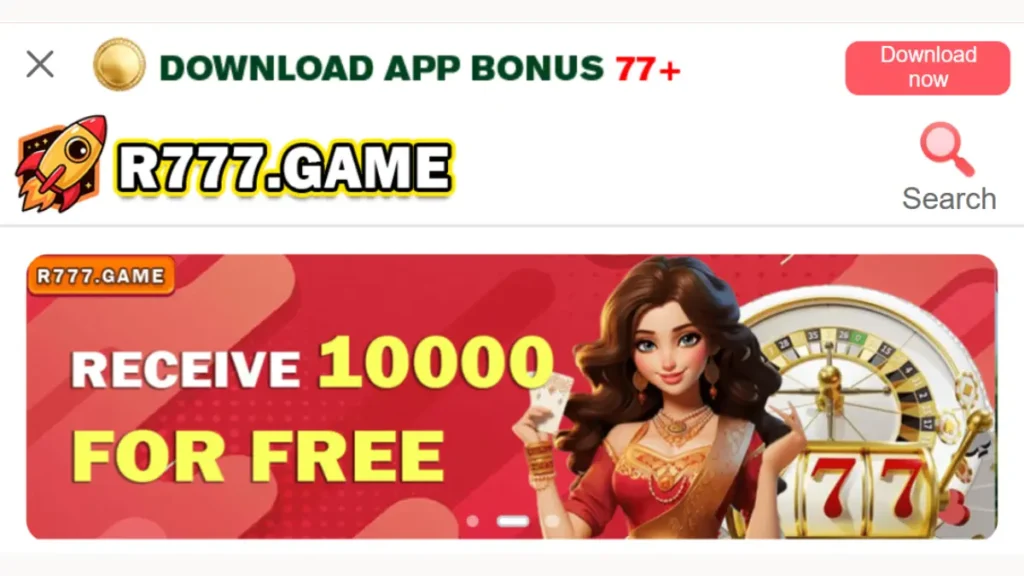 R777 Game promotional banner showing welcome bonus offer and app interface